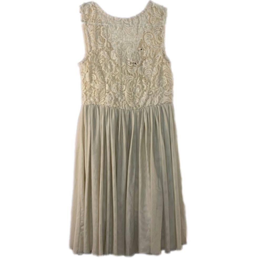 Women’s Cream Tan Crochet Tulle Mini Dress Sleeveless (Size XS -  S)
